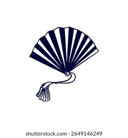 Japanese fan. Silhouette of traditional oriental souvenir in graphic black and white style. Hand drawn vector illustration. For tourist postcards, invitations, banners, posters, booklets.