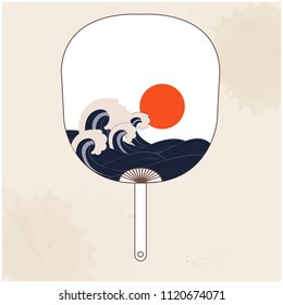 Japanese Fan Sunset Wave Background Vector Image
