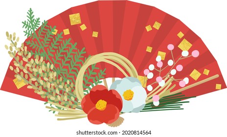 Japanese fan wreath  new year decoration  vector illustration