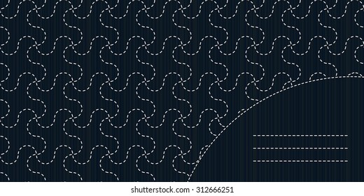Japanese fancywork design. Text frame. Old Japanese motif. Monochrome template. Geometric sashiko template with copy space for text.