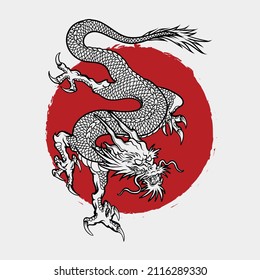 japanese fantasy dragon concept in vintage monochrome style isolated vector illustration