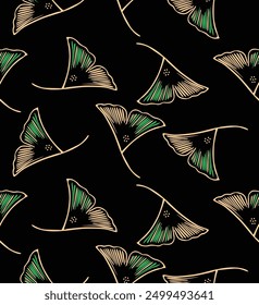 Japanese Feather Leaf Vector Seamless Pattern