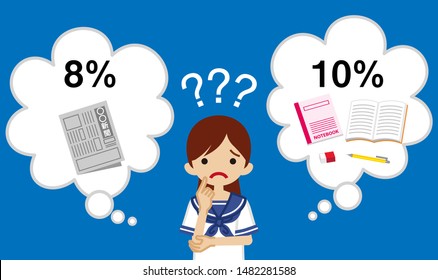 Japanese female high school student who has question about Japanese consumption tax - Japanese word means "Newspaper"