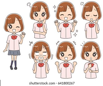 Japanese female high school students have various expressions