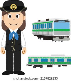 Japanese Female Train Conductor And Japanese Train