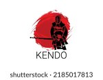 Japanese fencing kendo sport vector line icon. sportman, fighting stance. sport pictogram illustration.
