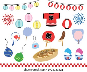 Japanese festival illustration material set