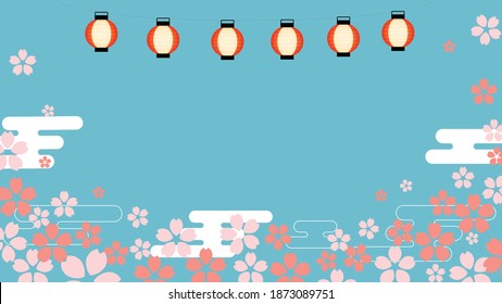 Japanese festival paper lanterns with pink sakura cherry blossom flower