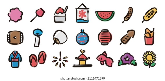 Festival japonés e icono de verano para el gráfico (versión color de dibujo manual)(traducción japonesa:Ice)