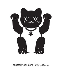 Japanese figurine fortune cat icon | Black Vector illustration |