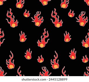Japanese Fire Ball Vector Seamless Pattern