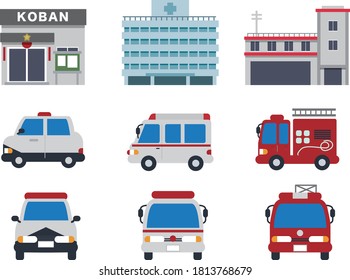 Japanese fire police hospital illustration material