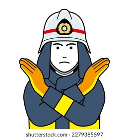 Japanese firefighter crossing his arms isolated on white background