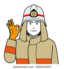 Japanese firefighter giving an OK sign isolated on white background