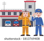 Japanese firefighting simple illustration material