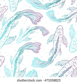  Japanese fish carp koi seamless pattern swimming. Hand drawn.