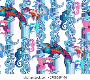 Japanese fish pattern. Vector illustration. Suitable for fabric, wrapping paper and the like