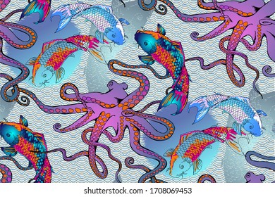 Japanese fish pattern. Vector illustration. Suitable for fabric, wrapping paper and the like