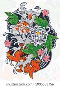 Japanese Fish Tatto design with flower