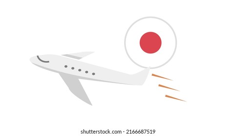 Japanese flag and airplane icon. Travel to Japan. Vector.