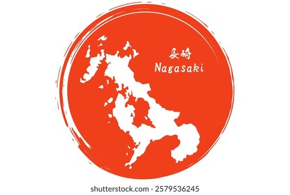 The Japanese flag with brushstrokes of the rising sun and map of Nagasaki prefecture, Japan Region, Vector Illustration