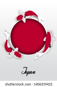 Japanese flag design with koi carp fish,paper cut style vector illustration.