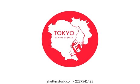 japanese flag flat design with capital tokyo in the center
