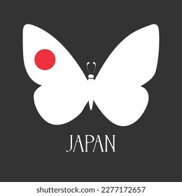 Japanese flag in the form of a butterfly. Symbolic icon in flat style.