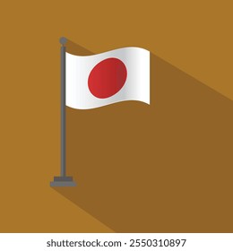 Japanese flag on pole with wave effect