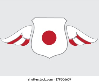 japanese  flag on shield with wings