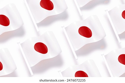 Japanese flag pattern background white soft color. Realistic cartoon 3d style. Flag fabric effect texture flat top view. Vector illustration