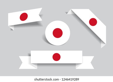 Japanese flag stickers and labels set. Vector illustration.