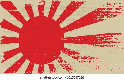 Símbolo japonés del sol naciente. Bandera griega vintage de Japón.