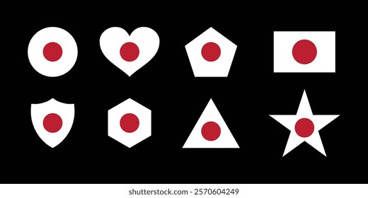 Japanese flag vector design set with various shapes

