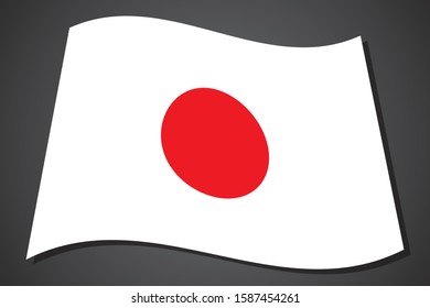 Japanese flag vector and shadow on black gradient background.