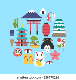 japanese flat illustration, vector, japan, culture, color