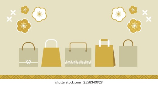 Japanese floral pattern and paper bag design | Calm background and traditional decorations