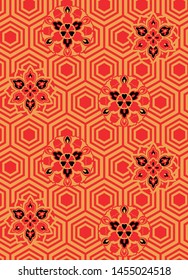 Japanese Floral Turtle Seamless Pattern