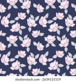 Japanese Flow Flower Leaf Vector Seamless Pattern