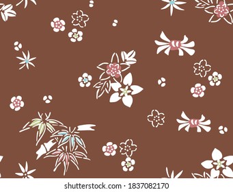 Japanese Flower Bamboo Leaf Vector Seamless Pattern