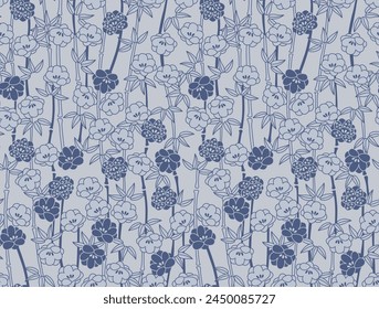 Japanese Flower Bamboo Vector Seamless Pattern