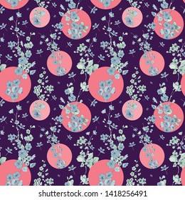 Japanese Flower Bloom Seamless Vector Pattern