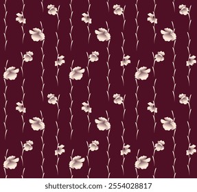 Japanese Flower Branch Fall Vector Seamless Pattern