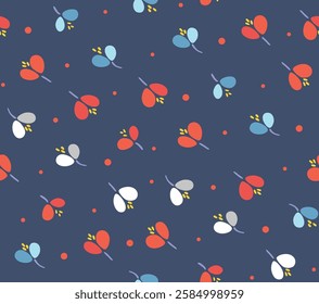 Japanese Flower Bud Fall Vector Seamless Pattern