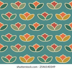 Japanese Flower Bud Motif Vector Seamless Pattern