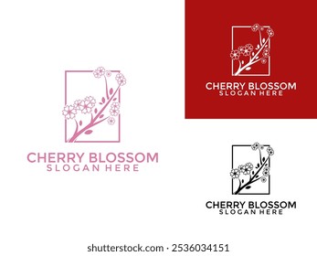 Japonês flor cereja flor flor logotipo modelo de design, Sakura logotipo vetor ícone