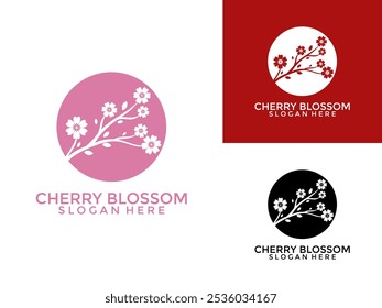 Japanische Blume Kirschblüte Logo Design-Vorlage, Sakura Logo, Vektorsymbol