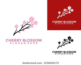 Japanese flower cherry blossom logo design template, Sakura logo vector icon