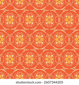 Japanese Flower Circle Net Vector Seamless Pattern
