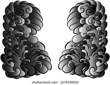 Japanese flower for coloring book.Vector illustration of Asian.Background design for tattoo idea.Stickers style.Chinese waves and clouds vector.